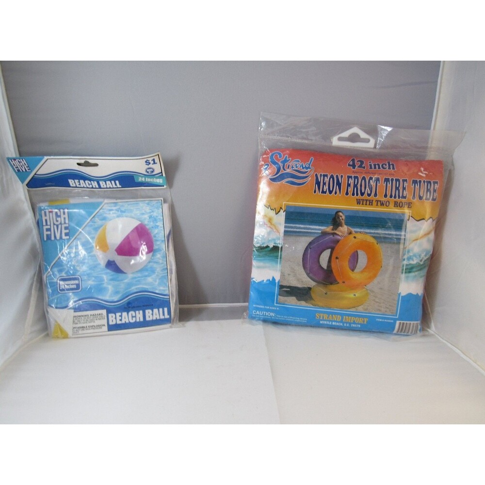 Strand Neon Frost Tire Tube 42in & High Five 24in Beach Ball Vintage